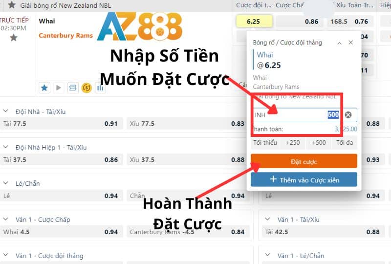 Nhấn vào “Đặt cược” để hoàn thành quá trình đặt cược